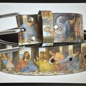 Artistic Leather Belt with Silver Buckle